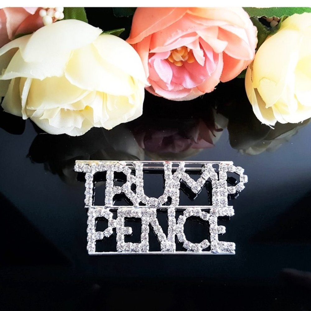 Large 2.25 Inch Trump Pence Rhinestone Pin